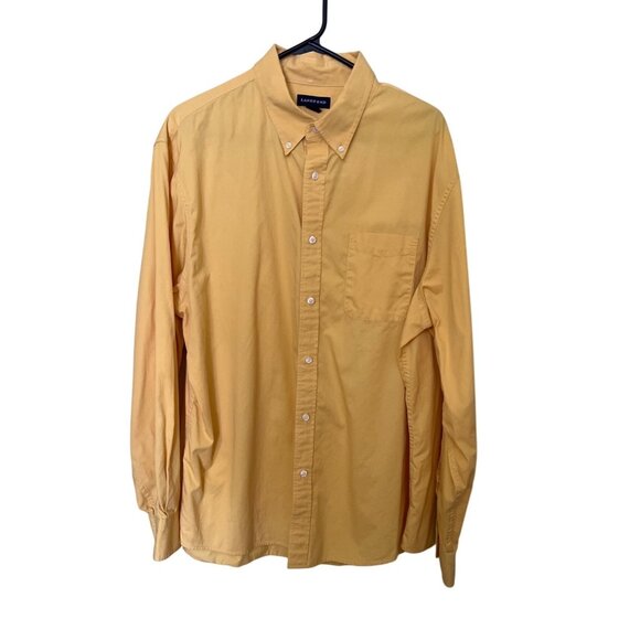Lands End Mens Yellow Button-Down Shirt XL 17-17.5 Cotton Long Sleeve Business - Picture 1 of 10